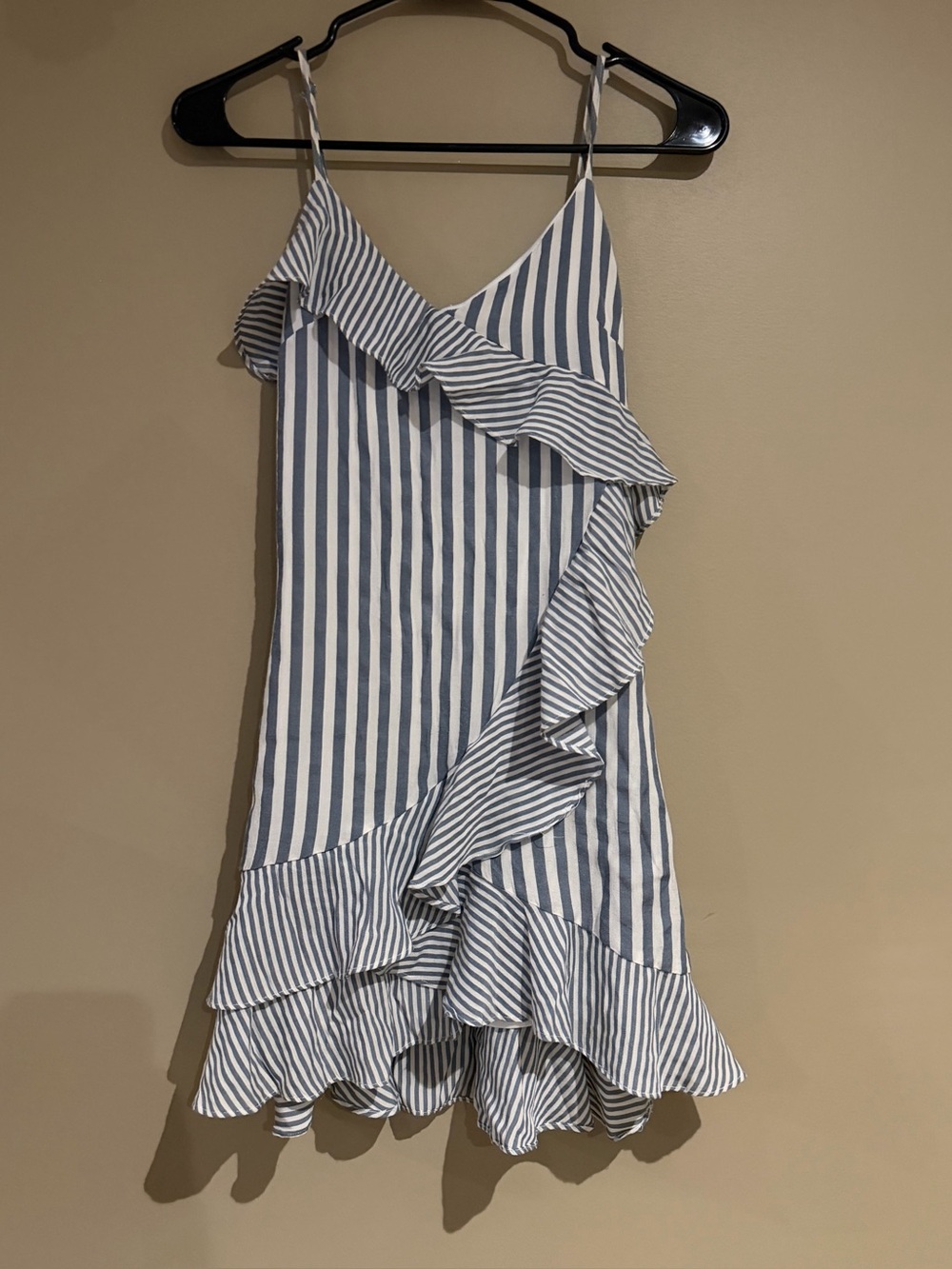 HYFVE Blue White Striped Ruffle Mini Dress Small HF20E952 Boho Summer Casual